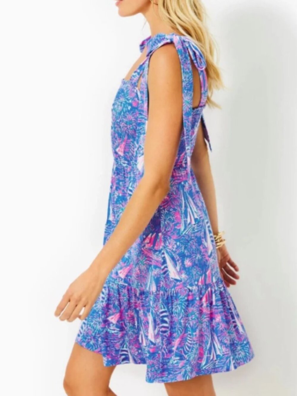 NWT Lilly Pulitzer Kailua Smocked Dress Boca Blue Its A Sailabration XS - Picture 2 of 7